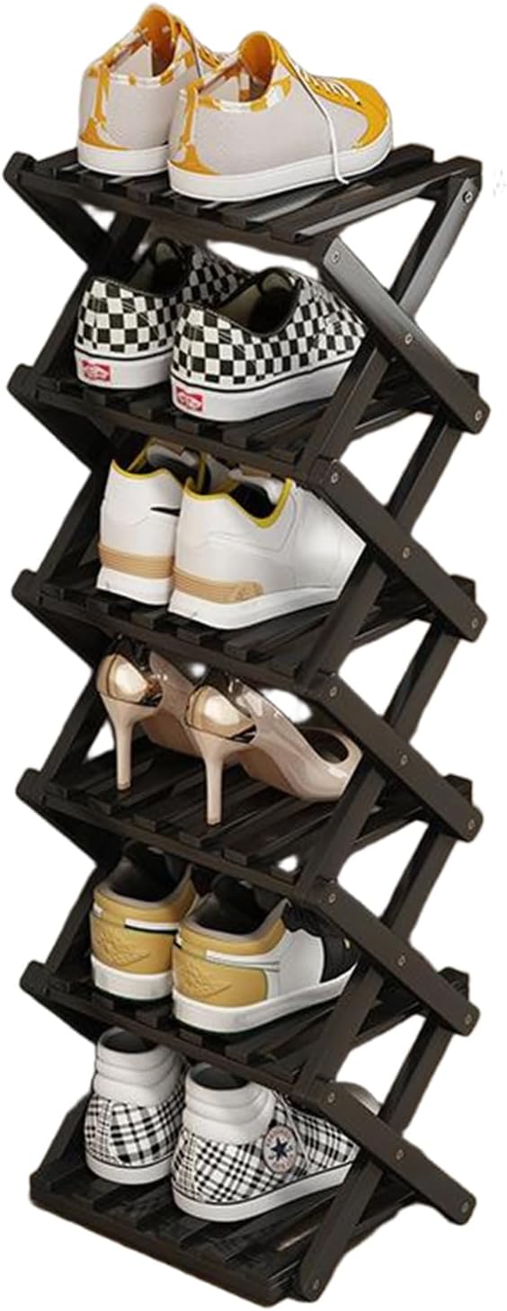 YYW Bamboo Shoe Rack for Entryway, Free Free Standing Shoe Racks Shelf Closet, Foldable Vertical Shoe Storage Organizer for Living Room