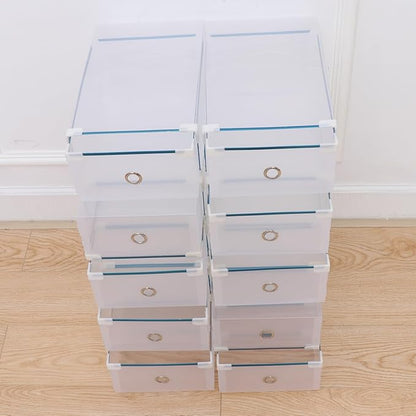 Ciieeo Low Heel Shoe Box 10pcs Plastic Drawer Type Storage Plastic Shoe Case Organizer Metal Edging