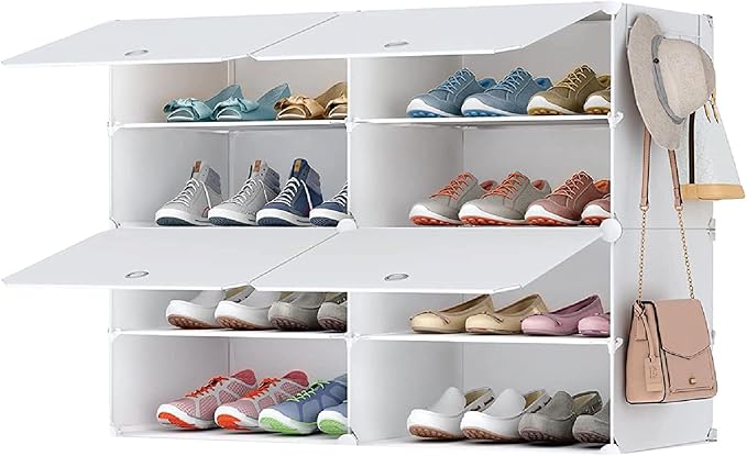 Patented Shoe Racks Organizers Shelves, Floor-Standing, Wall Hanging, Sturdy and extendable. Easy DIY Assembly, for Door Entrance, Closet, and Workplace (2x4Grid, White)