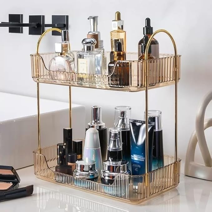 Amber 2-Tier Vanity Shelf for Bathroom Counter - Skincare & Makeup Organizer