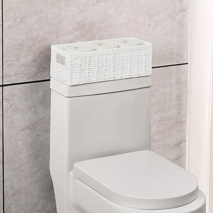 Vagusicc Wicker Storage Basket, Paper Rope Wicker Baskets with Handles, Toilet Paper Basket for Toilet Tank Top, Small Wicke Baskets for Organizing Shelves, 2-Pack, White