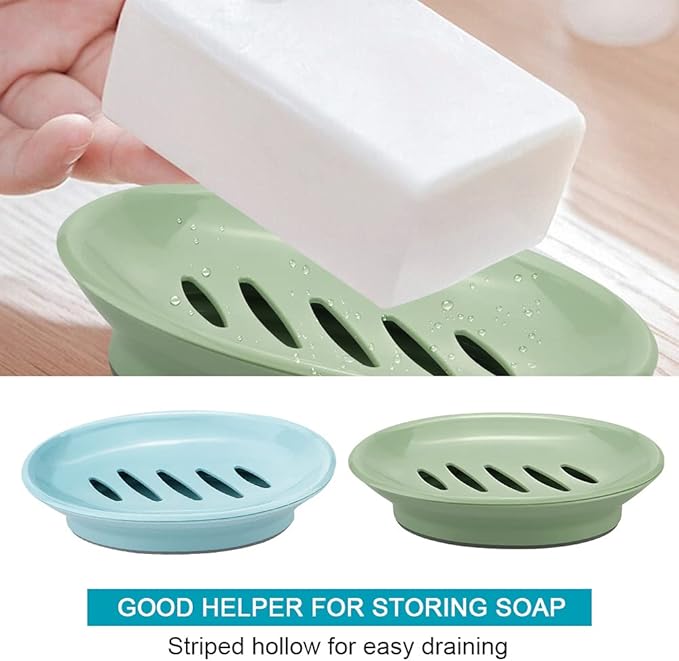TCOTBE 2 Pack Soap Dishes,Removable Soap Drainers Plastic Soap Holder,Plastic Simple Double Compartment Drain Soap Box,Soap Saver Box Container for Bathroom,Blue, Green