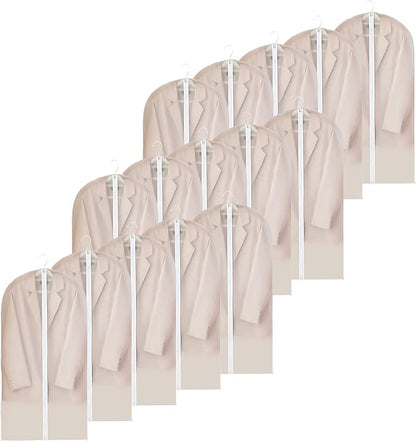 15-PCS Garment Bag Set with Zipper Closure and Semi-Transparent Design, Clothes Covers Garment Bag for Hanging Suits and Coats, Plastic Garment Bags for Hanging Clothes with Reinforced Edges (24"x40")
