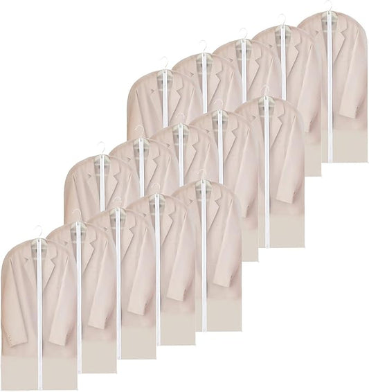 15-PCS Garment Bag Set with Zipper Closure and Semi-Transparent Design, Clothes Covers Garment Bag for Hanging Suits and Coats, Plastic Garment Bags for Hanging Clothes with Reinforced Edges (24"x40")