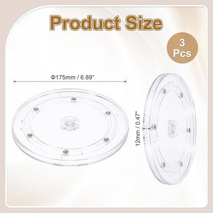 uxcell 3Pack Acrylic Lazy Susan Turntable, 7" Spinner Lazy Susan Turntable Organizer, Acrylic Ball Bearing Rotating Tray for Pantry Spice Rack Decorating, Clear