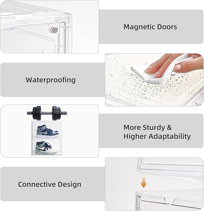 Large Shoe Boxes Clear Plastic Stackable，Drop Front Shoe Box with Clear Door, Shoe Containers For Sneaker Display,Fit up to US Size12