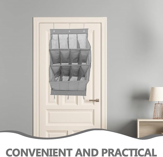 Amosfun The Door Shoe Organizer with 12 Large Pockets Hanging Shoe Storage Rack for Sneakers and Sandals Space-saving Gray Fabric for Closet Doors and Narrow Hallways