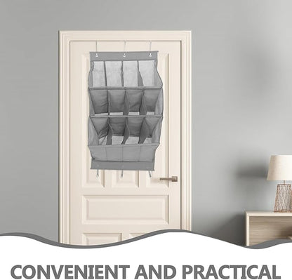 Amosfun The Door Shoe Organizer with 12 Large Pockets Hanging Shoe Storage Rack for Sneakers and Sandals Space-saving Gray Fabric for Closet Doors and Narrow Hallways