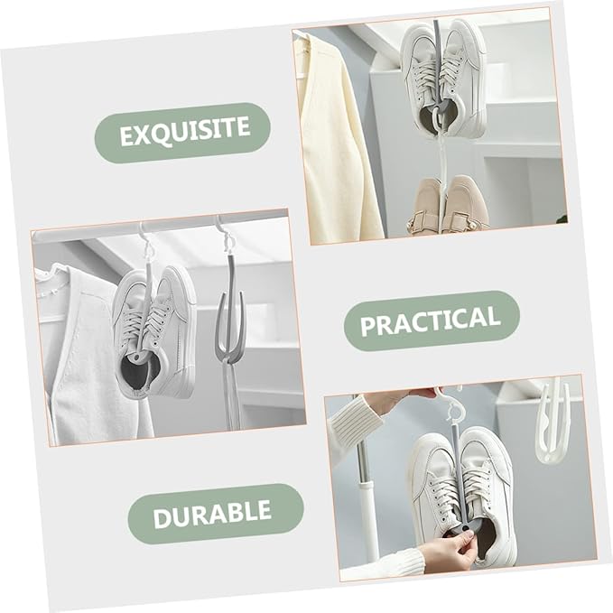 Happyyami 10pcs Double Hook Shoe Hanging Hooks Shoes Drying Rack for Door Storage Organizer Space-Saving Easy to Install Suitable for Laundry Room