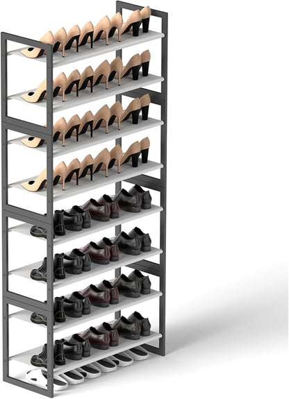 8-Tier Tall Shoe Rack, Stackable Zero-Wobble Metal Frame with Screw-Fastened Joints, 11.8" Deep Heel-Friendly Non-Woven Shelves, Space-Saving Shoe Tower for Closet Entryway Bedroom