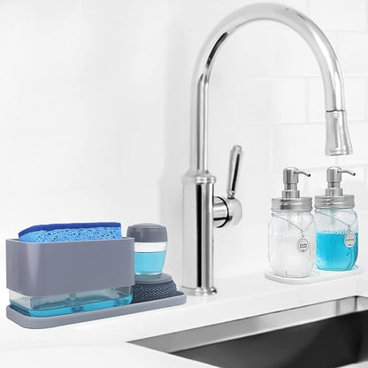Silicone Organizer Tray, Soap and Sponge Holder for Kitchen Sink, Bathroom - Storage Tray for Dish Brush, Soap Dispenser, Dishwashing Accessories- 2 Pack (Clear)