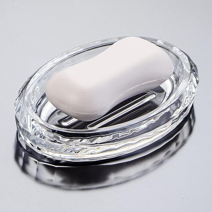 MDLUU 2-Pack Glass Bar Soap Dish, Sponge Holder Case, Decorative Soap Saver Tray for Shower, Bathtub, Bathroom Sink, Kitchen Sink (Oval)