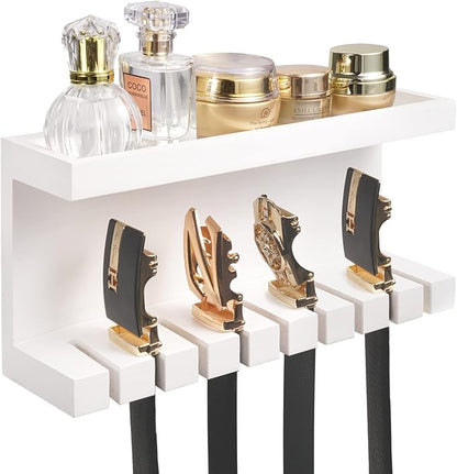 Yamahiko Belt Storage Organizer With Double Shelving Platform, Wall Mount Hanger Rack for Closet, Universal Holder for Men and Women, White