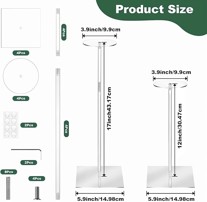 4PCS Clear Acrylic Hat Stands and Display Racks, 12"-17" Adjustable Height Hat Holder, Clear Square Base Hat Stand for Baseball Caps, Wigs, Jewelry, Watches, Helmets and Collectibles