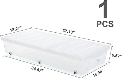 Citylife 57 QT Plastic Under Bed Storage Bins with Double-opening Lids Clear Underbed Storage Containers with Wheels for Organizing Shoes, Blankets, Clothes