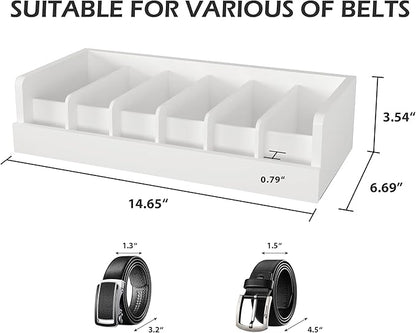 Belt Organizer for Drawer - Bamboo Belt Storage Organizer | Belt Rack for Closet Wall Mount Men Women Tie Sock Bra Scarf Ribbon(White, 6 Grids)