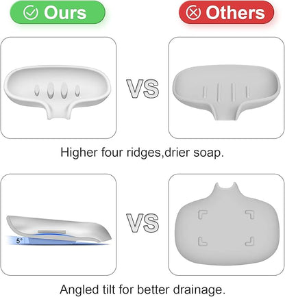 SUBEKYU Silicone Soap Dish for Bathroom,Bar Soap Holder for Shower with Draining Tray, Waterfall Soap Tray for Kitchen Sink, Set of 2 (2 * White)