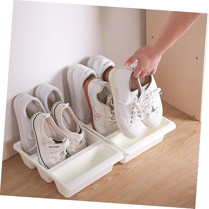 Vaguelly Organizer for Plastic Shoe Storage Container Space-saving and White for Entryway and Closet Use