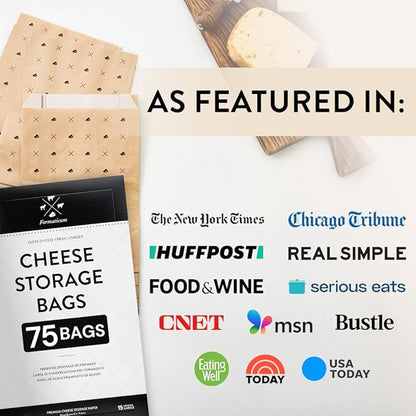 Formaticum - 75-Pack Cheese Storage Bags - 6.25 x 11 Wax Paper Bags to Keep Cheese or Charcuterie Fresh - Professional Grade Cheese Paper for Wrapping Cheese - Porous Brown Paper Bags From France