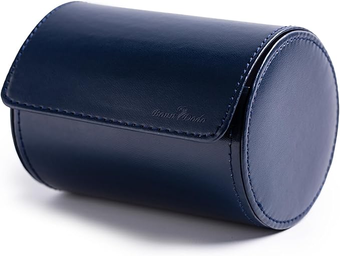 Tie Box for Men 's PU Ties case Necktie Organize Cylinder Leather Men’s Storage Portable Tie Roll for Travel Business Gifts (Dark Blue)