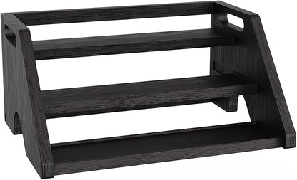 Bamboo Spice Rack Organizer -3-Tier Spice Rack for Countertop,Cabinet Spice Rack Organizer for 18 Spice Jars(4oz)，Step Shelf(black)