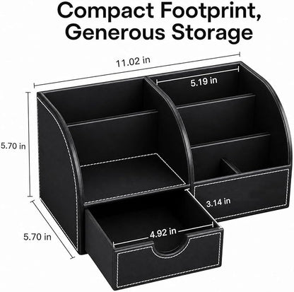 KINGFOM Cologne Organizer for Men, PU Leather Dresser Organizer with Drawer, 11" Countertop Cologne Holder for Watch, Wallet, Keys, Sunglasses, Bathroom Bedroom Nightstand Organizer, Black