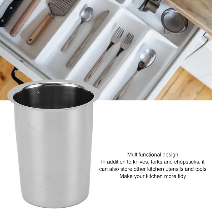 Countertop Utensil Holder Stainless Steel, No Hole Stainless Steel Kitchen Utensil Holder, 5.4x4.5x3.4in Large Stainless Utensil Holder for Kitchen Counter, Knives, Forks