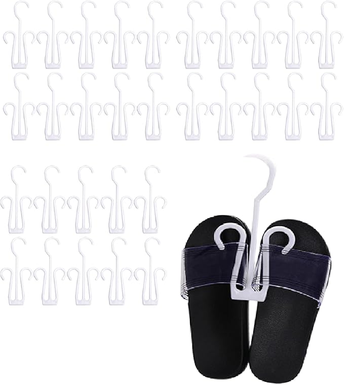 Cabilock 40 pcs White Shoes Hanging Rack, Plastic Material, Double Hooks Design, Ideal for Dehumidifying, Hanging and Organizing Leather Shoes
