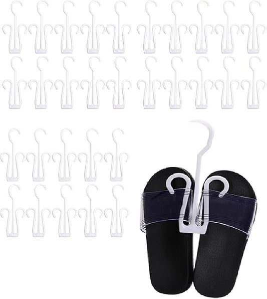 Cabilock 40 pcs White Shoes Hanging Rack, Plastic Material, Double Hooks Design, Ideal for Dehumidifying, Hanging and Organizing Leather Shoes