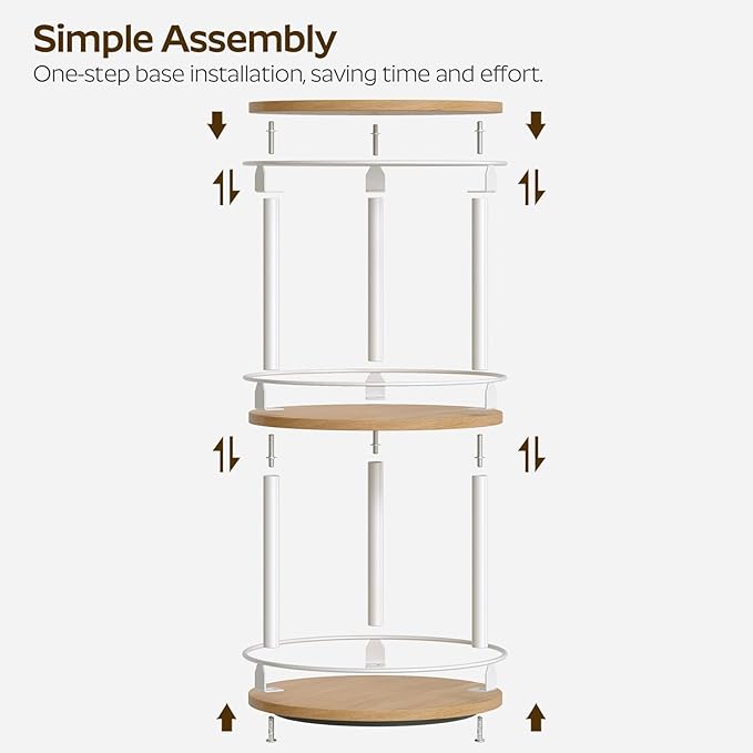 YATINEY 3-Tier Lazy Susan Organizer, Rotating Spice Rack, Spinning Organizer, Industrial Turntable Spice Rack Organizer for Cabinet, Kitchen Countertop, Pantry, White and Natural SR23WN