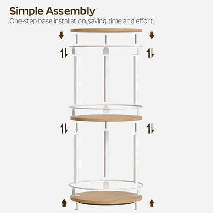 YATINEY 3-Tier Lazy Susan Organizer, Rotating Spice Rack, Spinning Organizer, Industrial Turntable Spice Rack Organizer for Cabinet, Kitchen Countertop, Pantry, White and Natural SR23WN