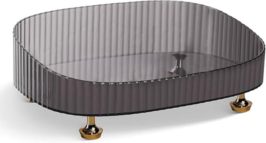 Clear Acrylic Perfume Tray, Round Makeup Bathroom Trays for Counter, Decorative Vanity Trays for Bathroom Countertop for Dresser Tops - Black