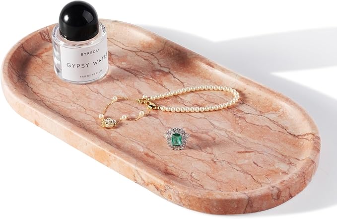 Koville Norway Natural Marble Tray, 12"x6" Vanity Decorative Tray for Countertop, Catchall Tray for Perfume, Candles, Jewelry Dish