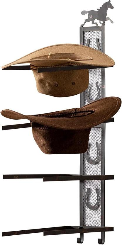 Cowboy Hat Holder for Wall, Metal Horseshoe Cowboy Hat Rack for 4 Hats, Rustic Vertical Western Hat Rack Wall Mount - Vintage Decorative Cowboy Hat Hanging Hanger with Hook