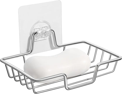 Rainspire Soap Dish Holder, No Drilling, 304 Rustproof Stainless Steel, Wall Mounted Soap Holder Soap Tray Bar Soap Sponge Holder for Bathroom & Kitchen, Square (Silver)