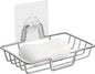 Rainspire Soap Dish Holder, No Drilling, 304 Rustproof Stainless Steel, Wall Mounted Soap Holder Soap Tray Bar Soap Sponge Holder for Bathroom & Kitchen, Square (Silver)