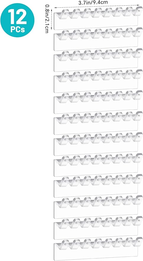 NiHome 12-Pack 96 Hooks Wall-Mounted Clear Plastic Jewelry Organizers for Earrings, Necklaces, Bracelets, Rings, Studs, No-Drill Adhesive Installation Racks for Closet, Bathroom, Bedroom, Mirror