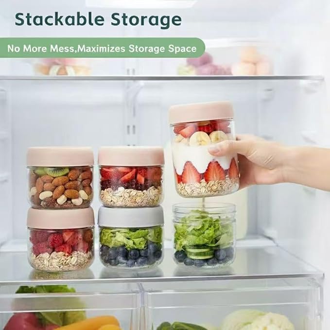 2 Pack Glass Overnight Oats Containers with Lids,Stackable Wide Mouth Mason Glass Jars with Airtight Seal Lids,Food Storage Jars for Meal Prep,Yogurt Parfaits,Meal Prep,Pudding,Spices (16 Oz)