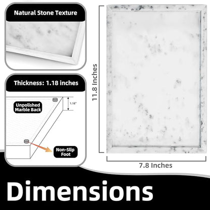 Yew & Tulip Natural Marble Vanity Tray, Nature White Marble with Spots Serving Tray for Bathroom, Kitchen, Vanity, Home Decor, Wedding etc. (12" x 8" x 1.2")
