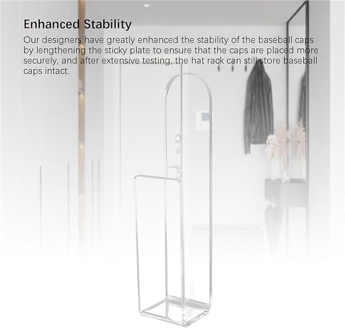Yosoo Baseball Hat Rack, Sturdy Acrylic Wall Mounted Hat Hook for Bedrooms, Living Room, Easy Installation (Transparent)