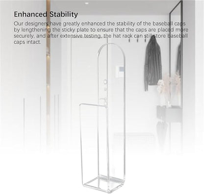 Yosoo Baseball Hat Rack, Sturdy Acrylic Wall Mounted Hat Hook for Bedrooms, Living Room, Easy Installation (Transparent)