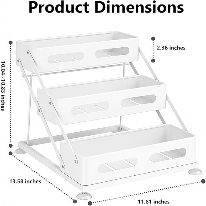 Ceetug 3 Tier Foldable Spice Rack for Countertop Iron Kitchen Seasoning Organizer for Cabinet, White