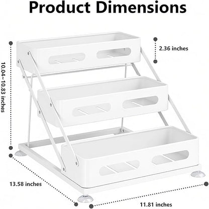 Ceetug 3 Tier Foldable Spice Rack for Countertop Iron Kitchen Seasoning Organizer for Cabinet, White