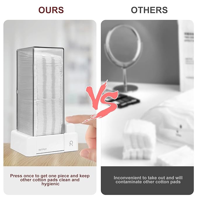 Automatic Cotton Pad Holder, Square Press Out Cosmetic Cotton Makeup Removers Pad Holder, Makeup Cotton Organizer Container Dispenser Storage Display Rack(Grey)
