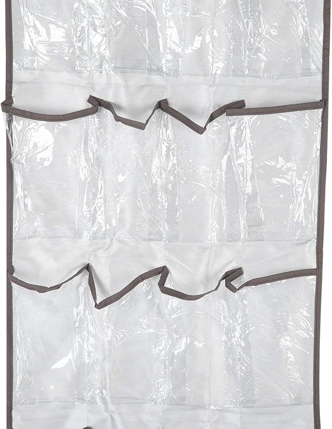 Over the Door Shoe Organizer Rack, Hanging Storage Bag with 22 Pockets, Oxford Cloth Space Saver with Transparent PVC Window for Shoes Toys Stationery, Foldable Door Hanging Organi