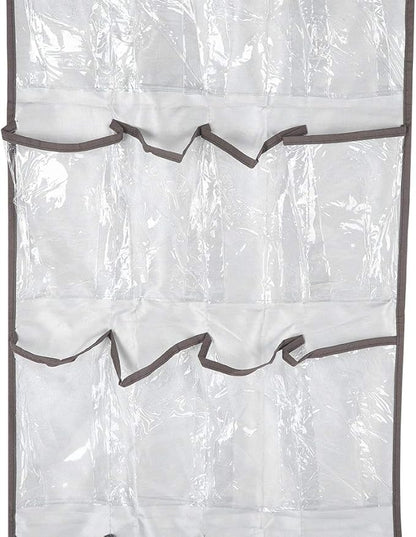 Over the Door Shoe Organizer Rack, Hanging Storage Bag with 22 Pockets, Oxford Cloth Space Saver with Transparent PVC Window for Shoes Toys Stationery, Foldable Door Hanging Organi
