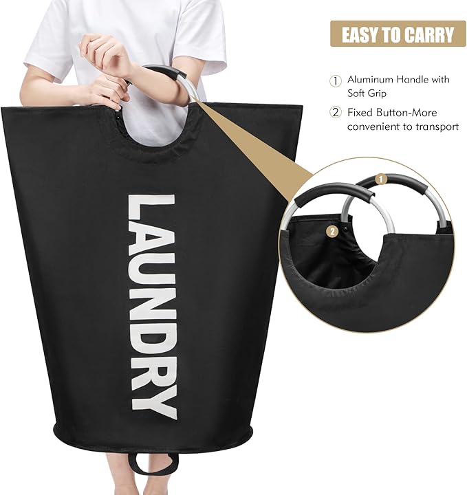 Maxsilan 125L X-Large Laundry Basket, Freestanding Tall Clothes Hamper, Collapsible Laundry Bag, Black