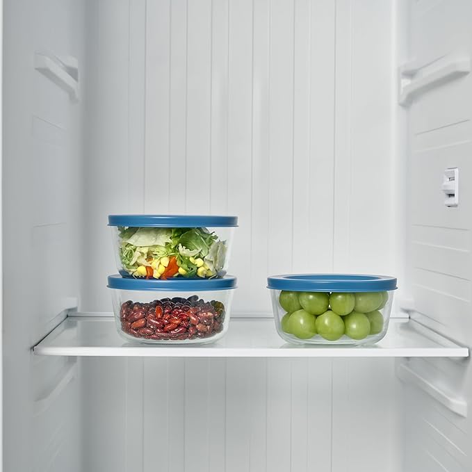 12-Piece Glass Food Storage Containers Set (6 Containers + 6 BPA-Free Lids) | 2-Cup, Leakproof | Microwave, Freezer, Oven & Dishwasher Safe | Ideal for Meal Prep & Pantry Organization, Deep Navy