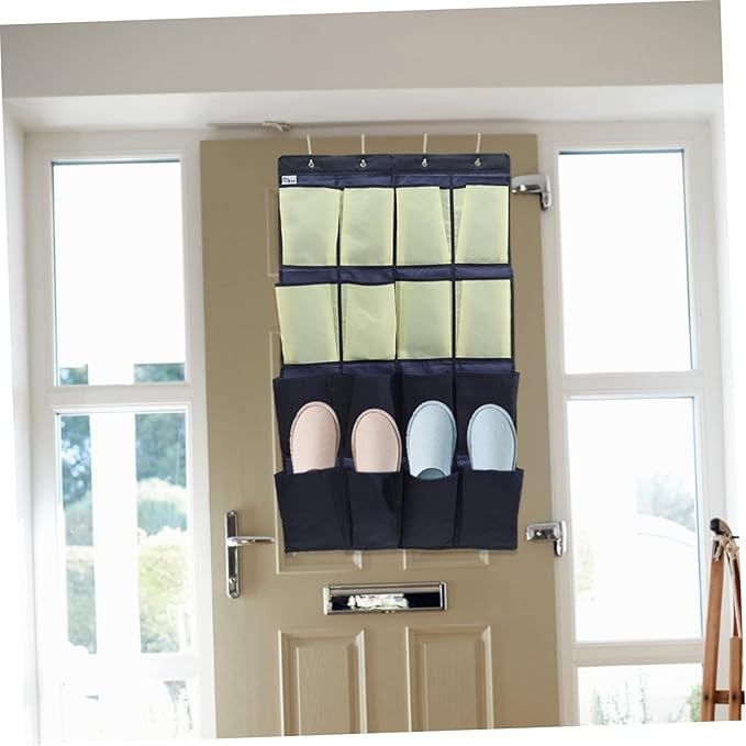 Garneck Over the Door Shoe Organizer Hanging Storage Bag for Closet and Bathroom Oxford Hanging Shoe Rack in Blue and Yellow Space Saving Wall Mounted Organizer for Home