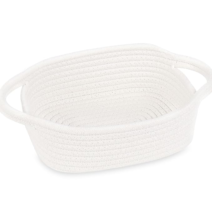 ABenkle Small Storage Basket, Mini Basket, Cute Tiny Cotton Rope Woven Baskets, Boho Decorative Toy Dog Cat Bin for Nursery, Bedroom, Spa, Empty Gift Baskets - XS, White